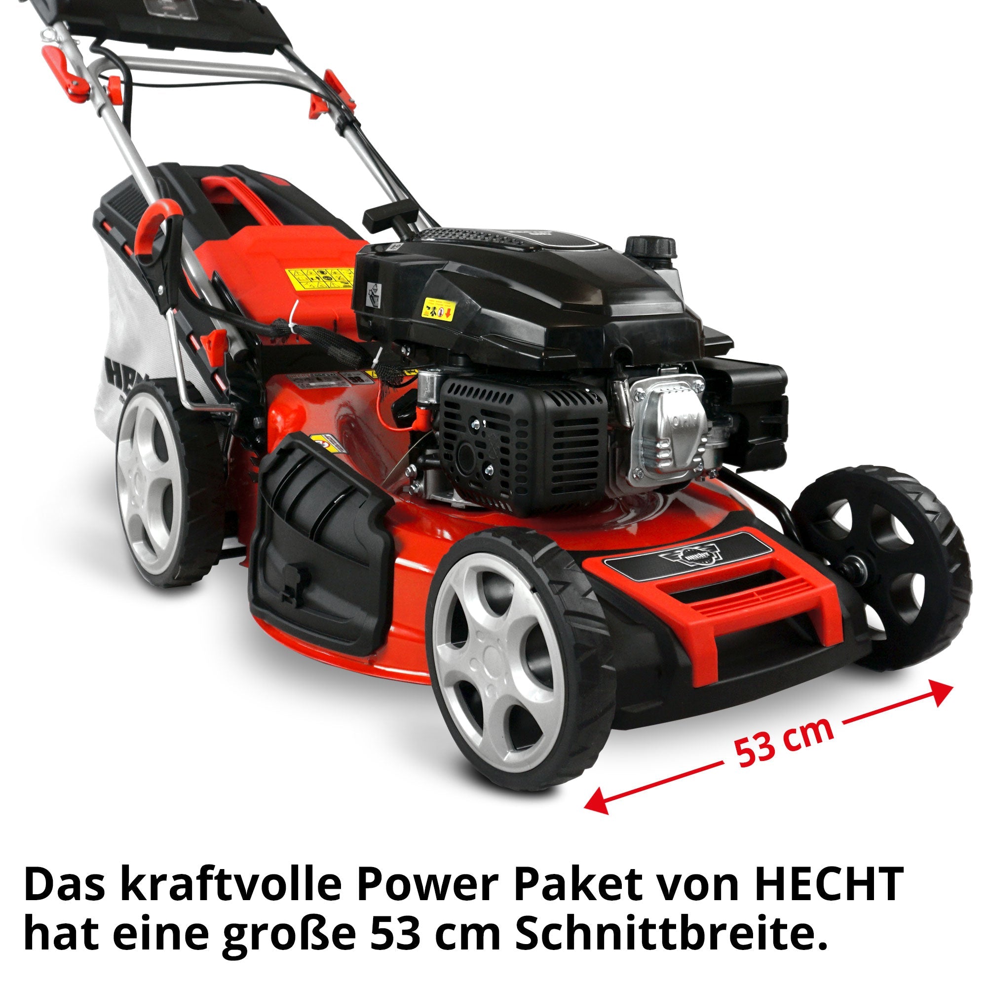 HECHT 554 SXE Benzinrasenmäher Mit Elektrostart 53 cm Schnittbreite 75 Liter Fangkorb Für Mittelgroße Gärten