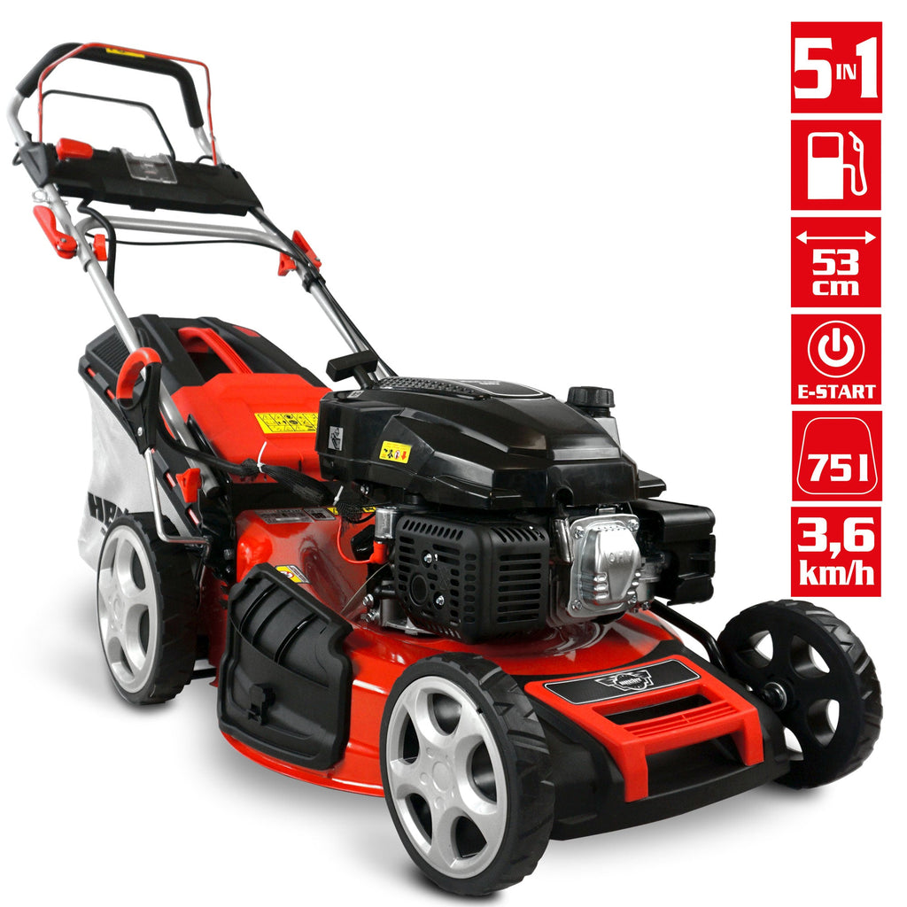 HECHT 554 SXE Benzinrasenmäher Mit Elektrostart 53 cm Schnittbreite 75 Liter Fangkorb Für Mittelgroße Gärten