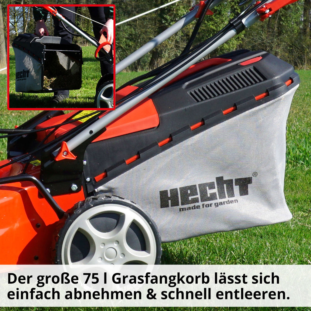 HECHT 554 SXE Benzinrasenmäher Mit Elektrostart 53 cm Schnittbreite 75 Liter Fangkorb Für Mittelgroße Gärten
