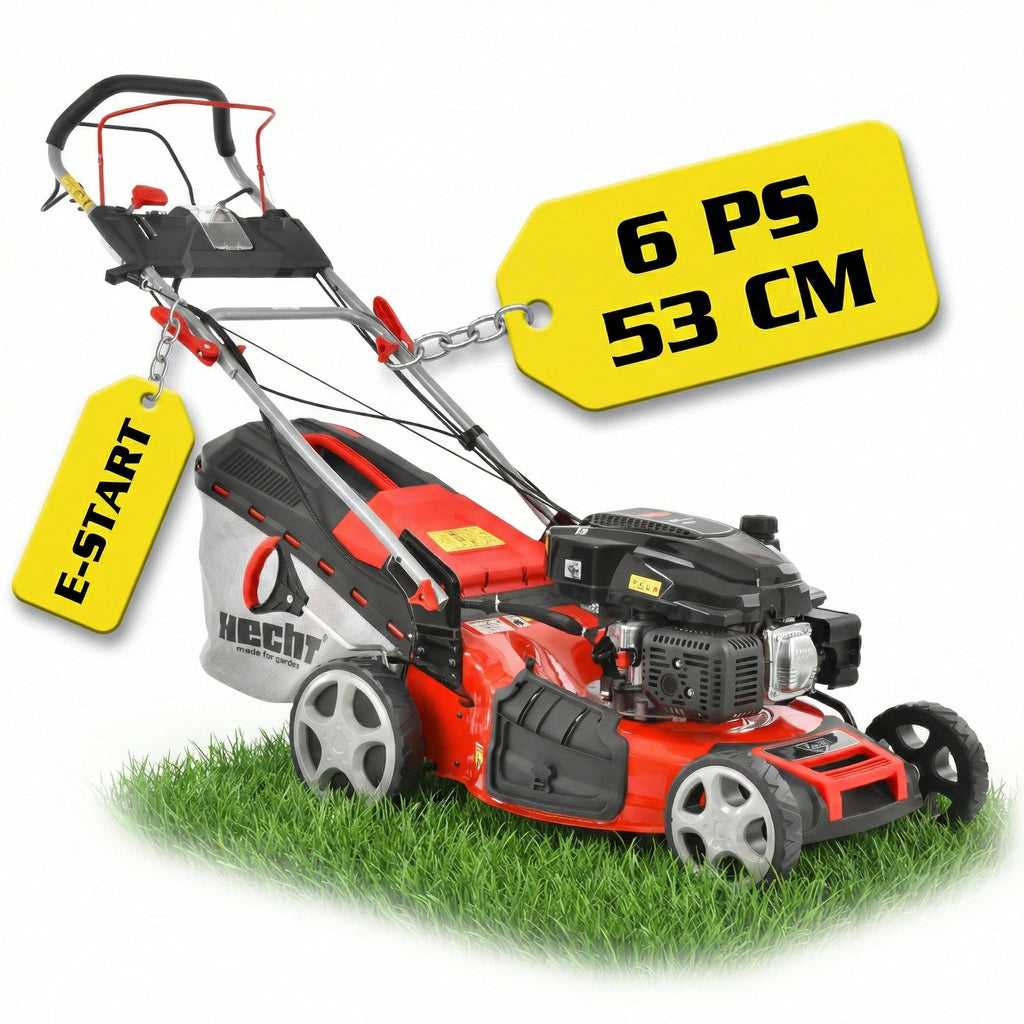 HECHT 554 SXE Benzinrasenmäher Mit Elektrostart 53 cm Schnittbreite 75 Liter Fangkorb Für Mittelgroße Gärten