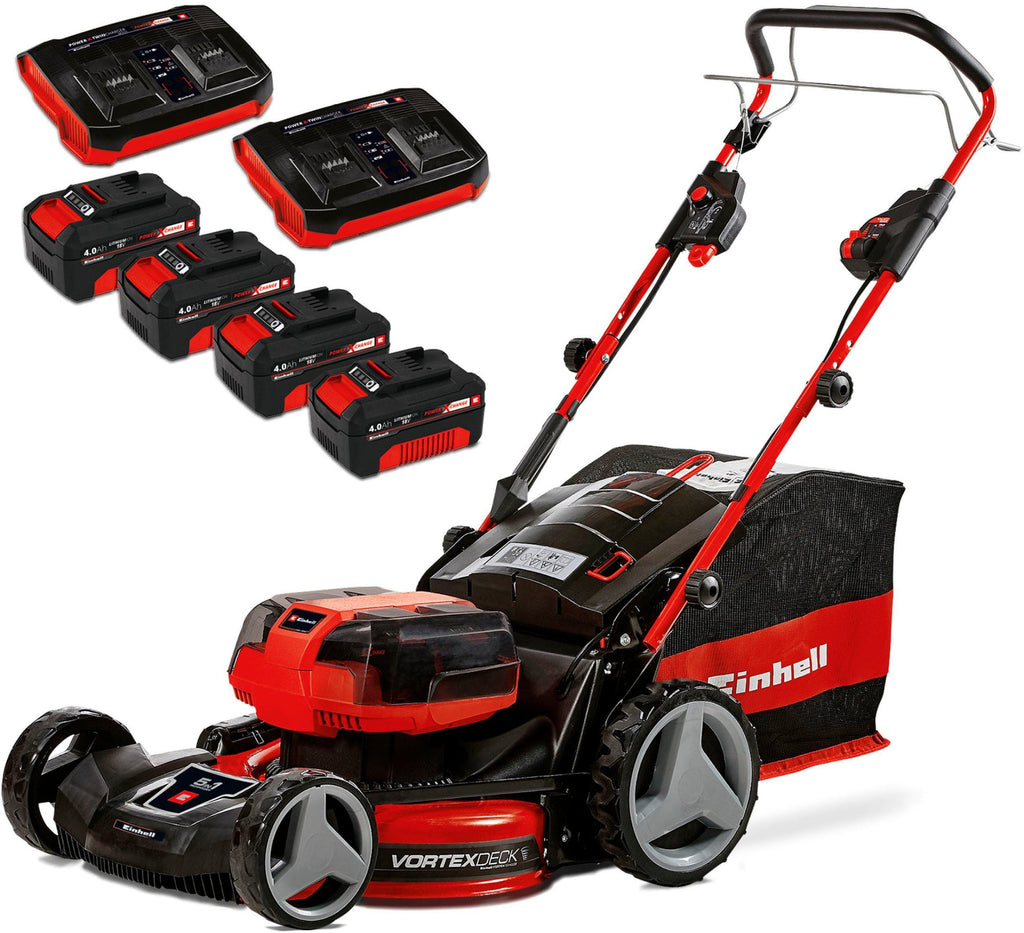 Einhell Akku Rasenmäher GP-CM 36/47 S HW Li Mit Vier 18V Power X Change Akkus 4,0Ah Und 47 cm Schnittbreite